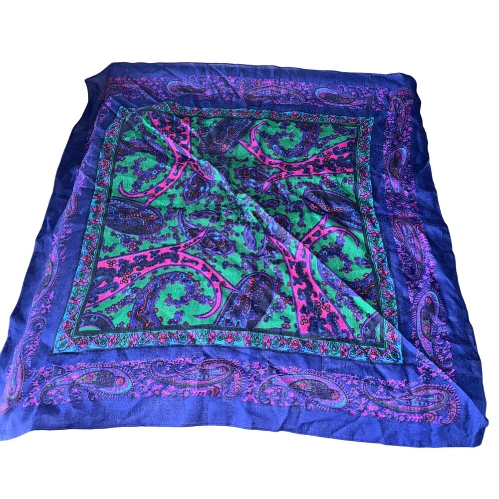 Vintage challis Berkshire royal purple paisley square scarf made in Japan regal